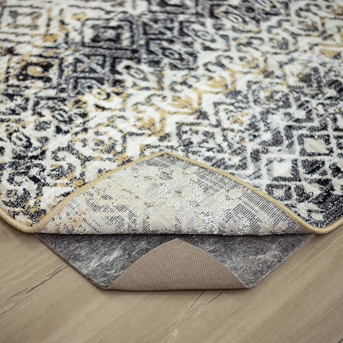 Mohawk Home 6' Square Non Slip Grip Rug Pad 3/8" Thick Dual Surface Felt Cushion + Rubber Gripper - Safe for All Floors