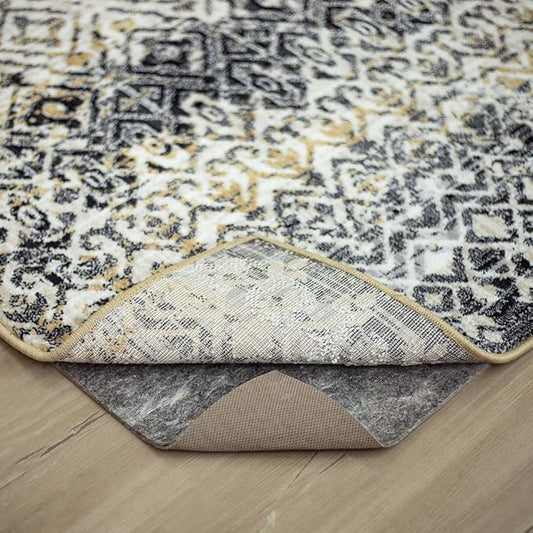 Mohawk Home 8' Square Non Slip Grip Rug Pad 3/8" Thick Dual Surface Felt Cushion + Rubber Gripper - Safe for All Floors