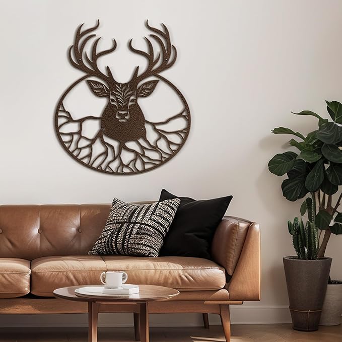 SIGNLEADER Metal Wall Art Decor Deer with Antlers Minimalist Modern Abstract Wall Sculpture Hangings Home Decoration for Living Room, Bedroom, Bathroom, Kitchen, Outdoor - 18" Bronze