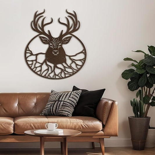 SIGNLEADER Metal Wall Art Decor Deer with Antlers Minimalist Modern Abstract Wall Sculpture Hangings Home Decoration for Living Room, Bedroom, Bathroom, Kitchen, Outdoor - 18" Bronze