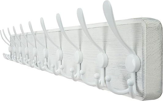 WEBI Coat Rack Wall Mount White,38 9/16" Long Coat Hooks Wall Mounted,Large Wall Coat Hanger,10 Tri Hooks for Hanging Coats,Clothes,Jacket,Farmhouse,White
