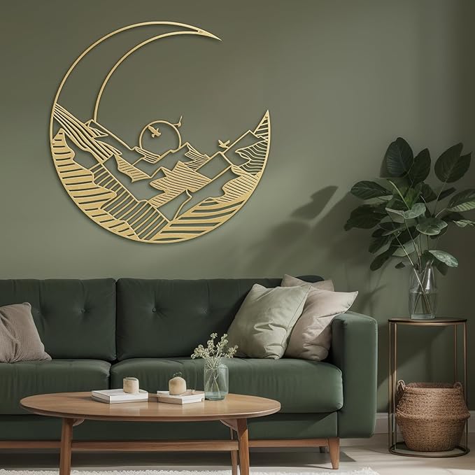 SIGNLEADER Metal Wall Art Decor Moon Landscape Minimalist Modern Abstract Wall Sculpture Hangings Home Decoration for Living Room, Bedroom, Bathroom, Kitchen, Outdoor - 18" Gold