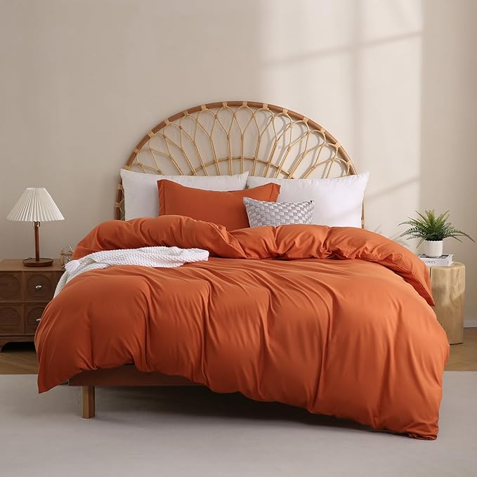 JSD Burnt Orange Duvet Cover Set Twin Size, 2 Piece Microfiber Kids Duvet Cover with Pillow Sham, Zipper Closure, Comforter Not Included