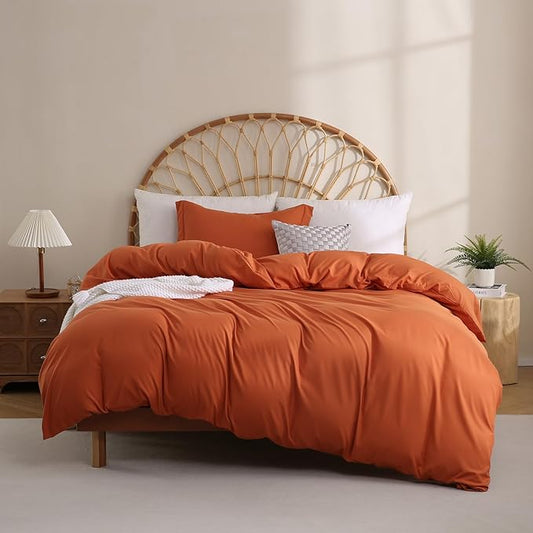 JSD Burnt Orange Duvet Cover Set Twin Size, 2 Piece Microfiber Kids Duvet Cover with Pillow Sham, Zipper Closure, Comforter Not Included