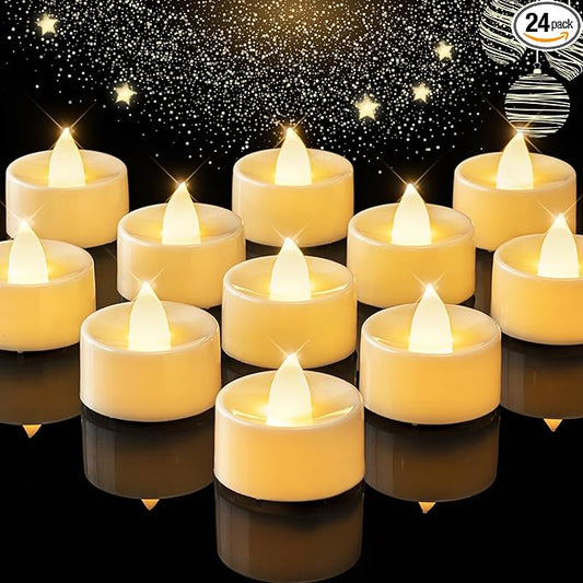 BEICHI Flameless Candles, 24Pack Battery Operated Candle, LED Tea Lights Candles Battery Operated, Flickering Fake Votives for Wedding Party Home Decor- Warm White, Ivory Base