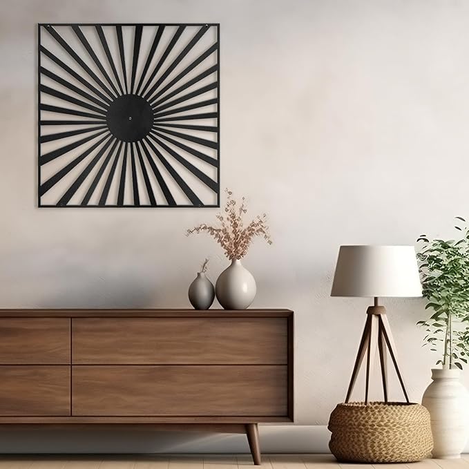 SIGNLEADER Metal Wall Decor Sun Ray Lake Minimalist Modern Luxury Wall Sculpture Hangings 3D Statue Home Decoration for Living Room, Bedroom, Bathroom, Kitchen, Fireplace, Office - 18" Black