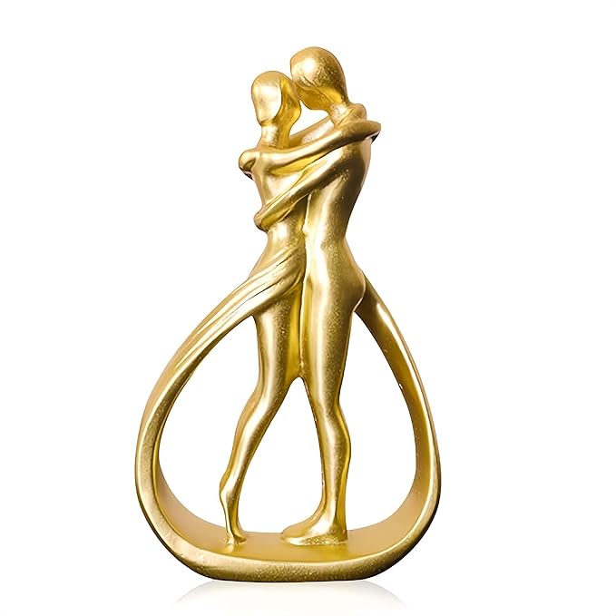 Nordic Couple Resin Sculpture Romantic Golden Love Statue for Home Decor Perfect for Couples 5.2 Inches