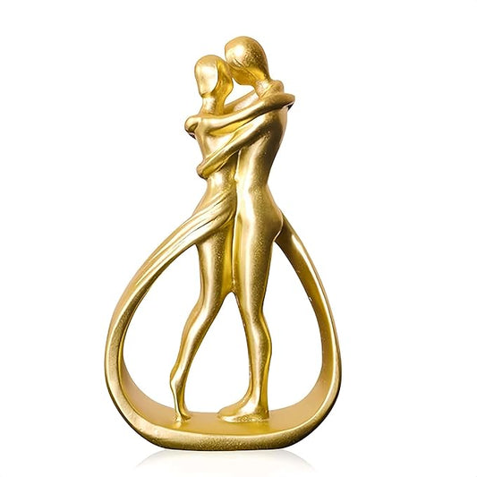 Nordic Couple Resin Sculpture Romantic Golden Love Statue for Home Decor Perfect for Couples 5.2 Inches