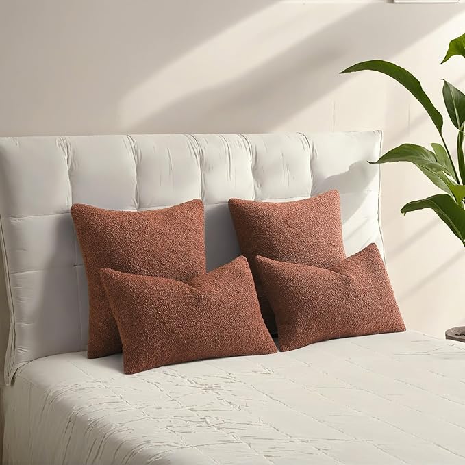 HAUSSY Set of 2 26x26 Decorative Throw Pillow Covers, Soft Cozy Euro Pillow Shams Textured Boucle, Home Decor for Couch Bed Living Room, Rust