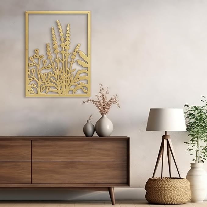 SIGNLEADER Metal Wall Art Decor Botanical Flower Leaves Minimalist Modern Abstract Wall Sculpture Hangings Home Decoration for Living Room, Bedroom, Bathroom, Kitchen, Outdoor - 18" Gold