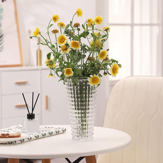 MCMCNCUIU Large Crystal Vase for Flowers, Clear Cylinder Vase, Large Glass Vases, Modern Decorative Vases for Living Room, Bedroom, Kitchen, Dining Table, Mantle, Wedding, Heavy Duty, 9 Inch