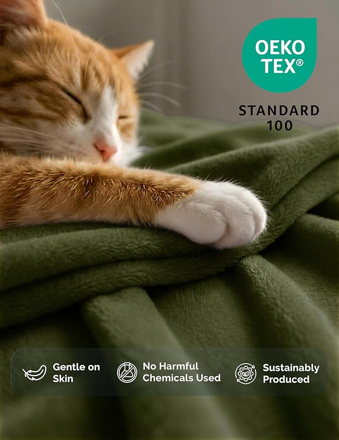 Casa Platino Fleece Blanket Queen Size – 300 GSM Olive Green Fleece Throw for Bed or Couch – Soft Cozy Warm Winter Blanket for Bed, Fuzzy Plush Elegant for Men & Women - 90x90 Inch
