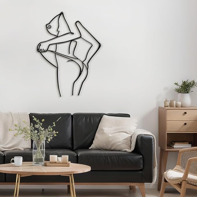 SIGNLEADER Metal Wall Art Decor Woman Body Outline Modern Abstract Wall Sculpture Hangings Home Decoration for Living Room, Bedroom, Bathroom, Kitchen, Outdoor - 18" Black