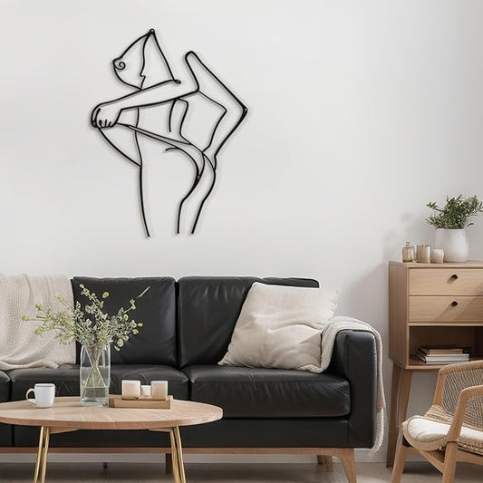 SIGNLEADER Metal Wall Art Decor Woman Body Outline Modern Abstract Wall Sculpture Hangings Home Decoration for Living Room, Bedroom, Bathroom, Kitchen, Outdoor - 18" Black
