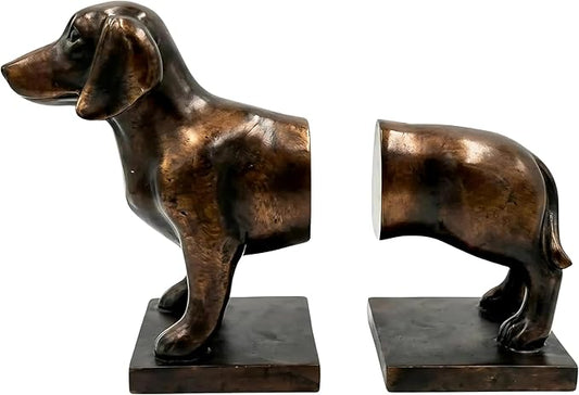 Comfy Hour Dachshund Dog Decorative Bookends, 12" Unique Wiener Dog Book Ends for Shelves, Heavy Duty Polyresin Book Stopper for Books, 1 Pair, Dark Copper