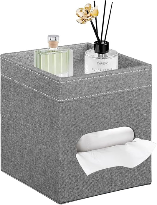 PU Leather Square Tissue Box Cover with Storage Tray,Modern Decorative Tissue Holder for Bathroom Vanity Night Stands, Office Desk,Stylish Tissue Holder for Home & Office Décor
