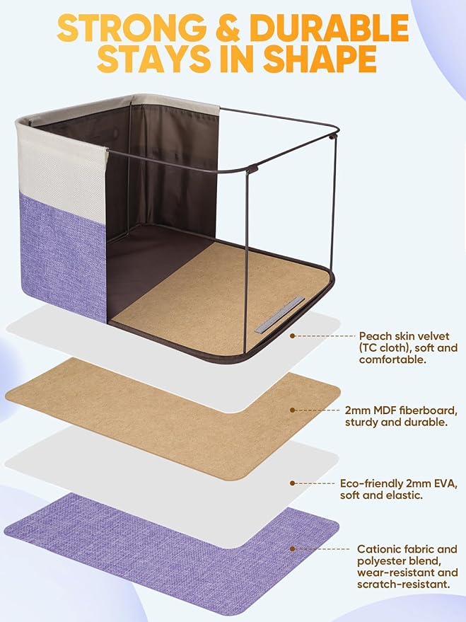 BALEINE 4 Pack Fabric Storage Bins for Shelves, Linen Storage Baskets for Organizing, Decorative Closet Bins for Clothes, Home (Lavender, 17''x13''x10.5'')