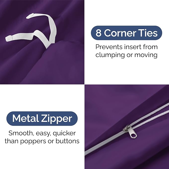 Duvet Cover Twin/Twin XL Size Set - Extra Soft Duvet Cover 68 x 90 with 1 Pillow Sham - Hotel Luxury, Easy Care and Fade Free with Zipper Closures & Ties - Comfy, Cozy Breathable Bedding Set (Purple)