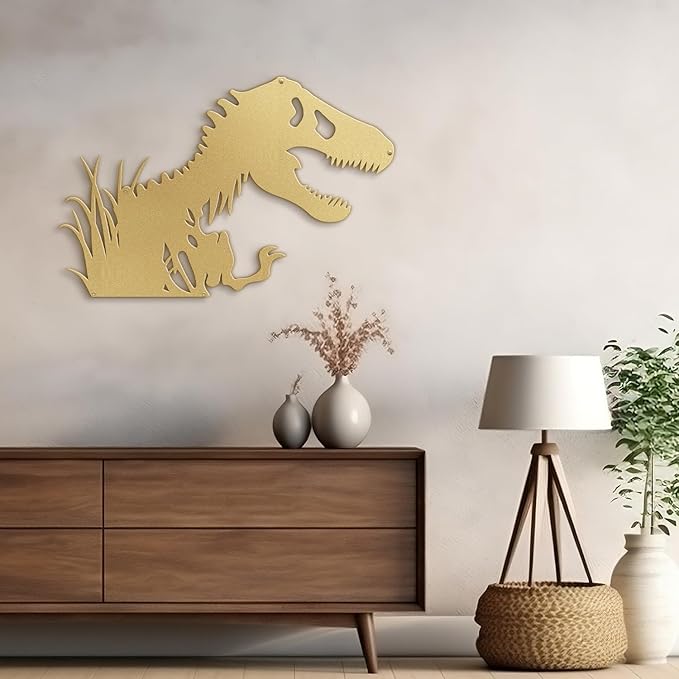 SIGNLEADER Metal Wall Art Decor T-Rex Breaking Out Minimalist Modern Abstract Wall Sculpture Hangings Home Decoration for Living Room, Bedroom, Bathroom, Kitchen - 18" Gold