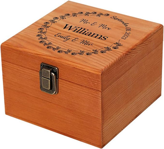 Personalized Wedding Keepsake Box Custom Name Date, Wooden Memory Box Wedding Gift Box for Couples Newlyweds - Customized Gifts for Bridal Shower Anniversary Engagement Christmas