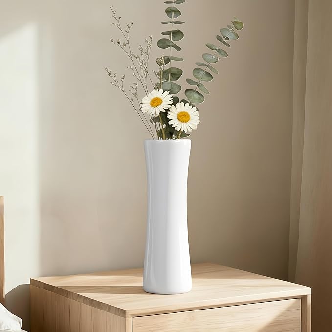 12 Inch White Vase Ceramic Flower Vase, Tall Vases for Pampas Grass, Home Decor, Modern Textured Vases for Living Room Decorations,Table Centerpieces,Shelf,Farmhouse Small Ceramic Vase