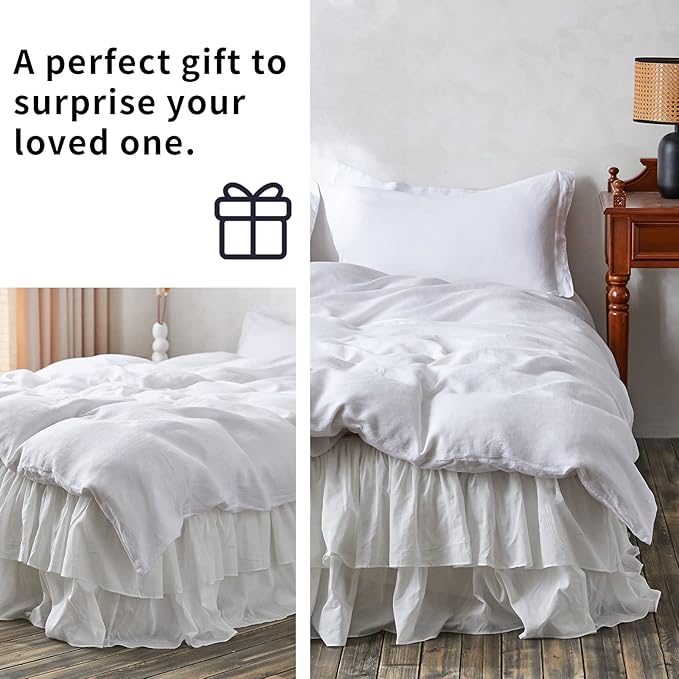 BISELINA White Ruffled Bed Skirt 22-Inch Tailored Drop Cotton Voile Dust Ruffle Soft Cozy Elegant Luxurious Bedding (22" Queen, White)