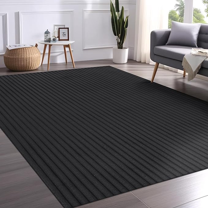 Beverly Rug Non Slip Area Rug 5 x 7 Modern Durable Ultra Soft Ribbed Indoor Rugs for Living Dining Room Office Stain Resistant Non Shedding Casual Easy Shag Indoor Carpet Dark Gray 5x7