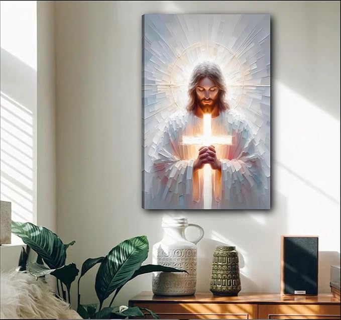 jesus wall art jesus Cross wall decor Christian Prayer poster prints Jesus Canvas pictuer for wall Religious Room Decor for Church Prayer Room Hospitals living room bedroom 12 * 18 in (Canvas)