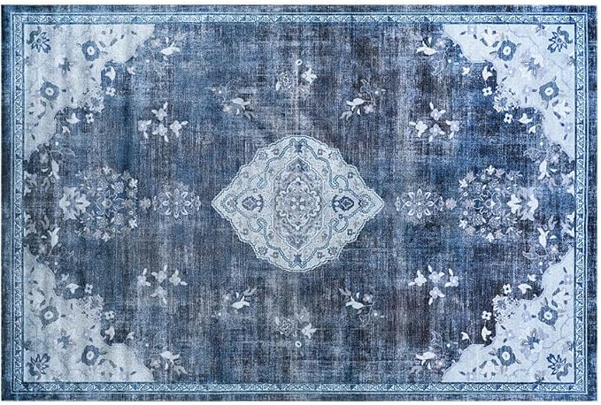 Beverly Rug Non Slip Rugs 2x3 Boho Medallion Floral Non Skid Rubber Backing Easy Silk Soft Entryway Rug for Living Room Easy to Clean Non Shedding Kitchen Bedroom Indoor Carpet (2 x 3 Blue - Gray)