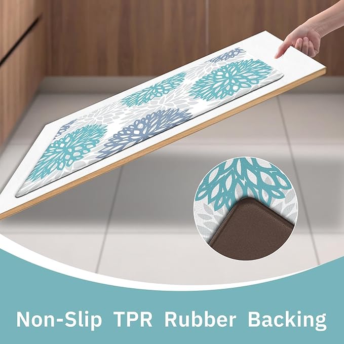 Anti Fatigue Kitchen Runner Rug Mat, Cushioned Memory Foam Non Slip Waterproof Kitchen Mat for Floor, Comfort Floral Standing Desk Mat for Sink, Laundry, Office, 17.3"x47"