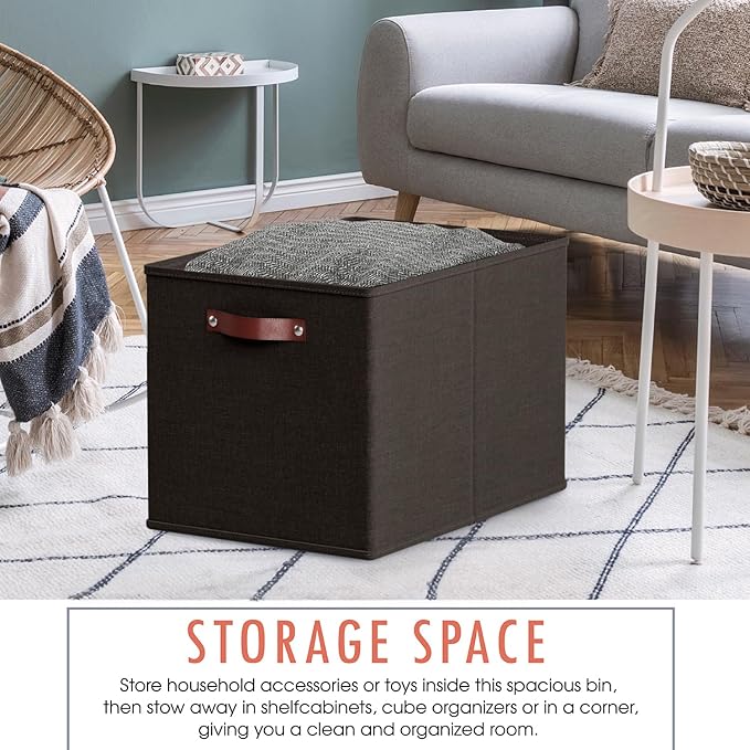 Ornavo Home 13 x 15 x 13 Kallax Storage Cube Bins, Foldable Collapsible Fabric Storage Bins Box Linen Shelf Basket Cube Organizer for Closet with Leather Handles, 6 Pack, Black