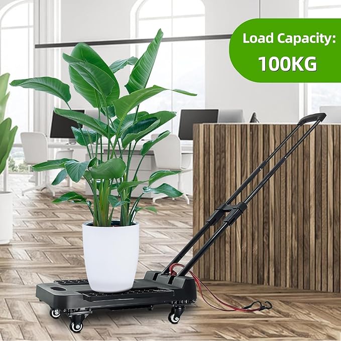 Folding Hand Truck Cart,Heavy Duty Trolley 220lbs Capacity,Folding Luggage Cart, Collapsible Wheels,Extended Handle Portable Dolly Cart for Moving, Airport, Office,Carrying Home
