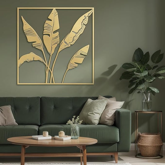 SIGNLEADER Metal Wall Art Decor Banana Leaves Minimalist Modern Abstract Wall Sculpture Hangings Home Decoration for Living Room, Bedroom, Bathroom, Kitchen, Outdoor - 18" Gold