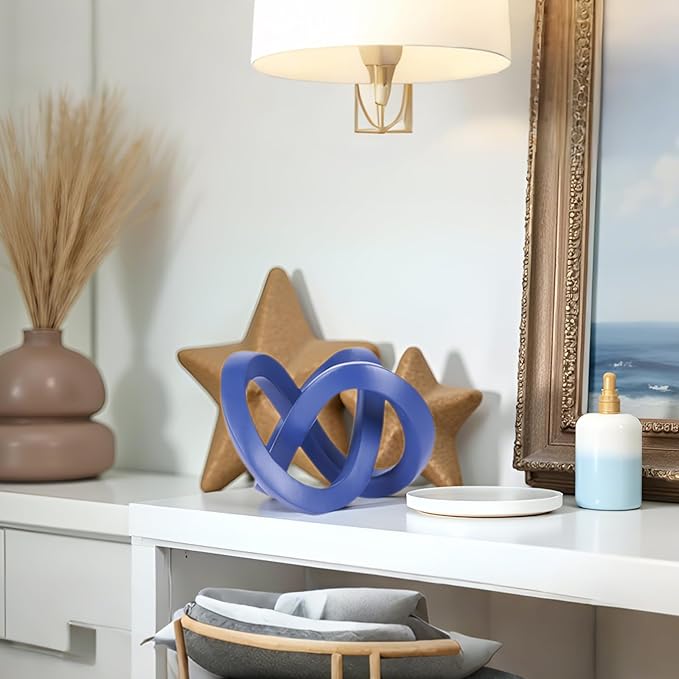 Navy Blue Knot Decor for Coffee Table Book,Chain Link Decor for Bookshelf Entry Table TV Stand,Knot Sculpture for Home Living Room,Accent Decoracions para sala,adornos para sala Modernos