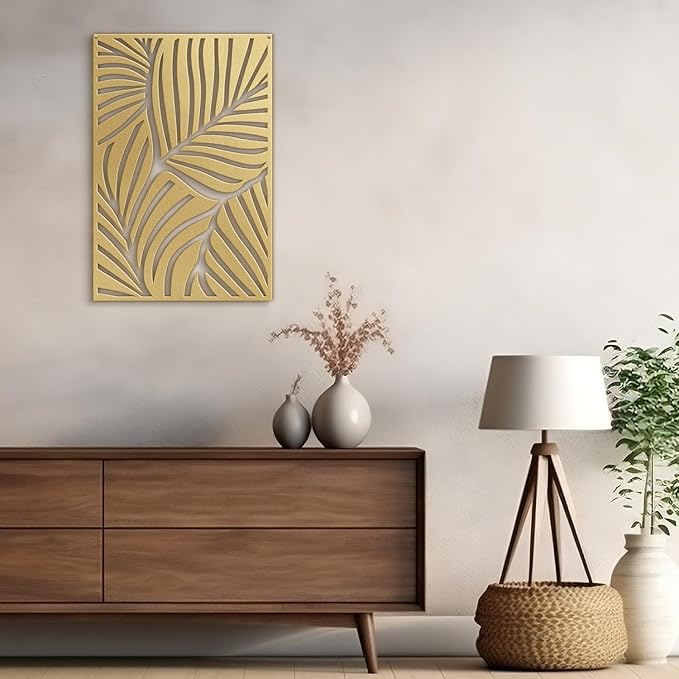 SIGNLEADER Metal Wall Art Decor Gold Leaves Minimalist Modern Abstract Wall Sculpture Hangings Home Decoration for Living Room, Bedroom, Bathroom, Kitchen, Outdoor - 18" Gold