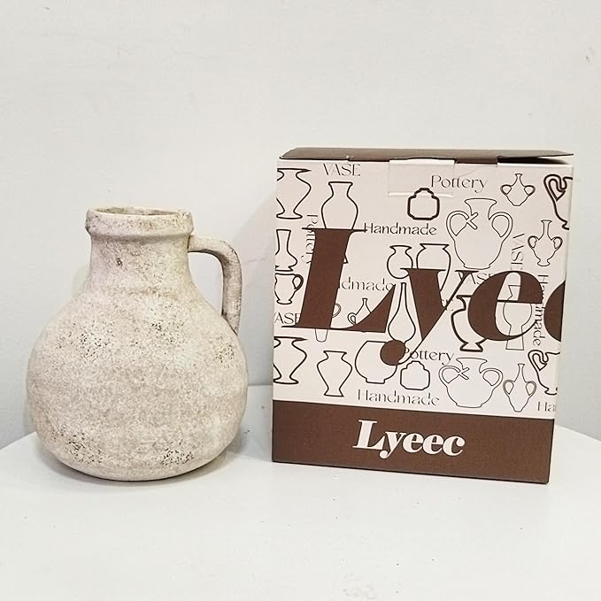 Ceramic Decorative Flower Vase 7 Inch Pottery Rustic Farmhouse Boho Terracotta Vase for Home Decor, Table, Living Room, Bathroom, Shelf, Mantel Decoration, Bronze