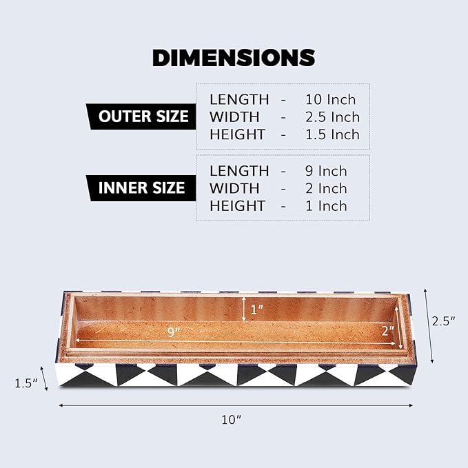 Handicrafts Home Decorative Remote Holder Box 10x2.5 – Slim Organizer Box with Lid for TV Remotes, Coffee Table Décor, Modern Shelf Box, Boho Home Décor Accent, Black and White Decorative Storage Box
