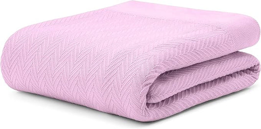 9Threads 100% Long Staple Cotton Herringbone Multipurpose Blanket | Soft & Breathable, Lightweight All-Season Throw for Sofa/Couch/Bed | Machine Washable | (Herringbone - Lavender, Queen)