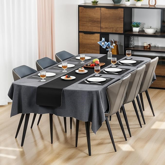 Myir JUN Placemats Set of 8, Dual Sided Faux Leather Placemats Place Mats Set of 8 Indoor for Dining Table Non-Slip Washable Heat Resistant Outdoor Table Mats (Set of 8, Black Gray)
