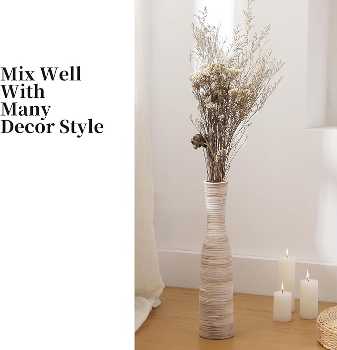 ALMA 20" White & Browm Tall Skinny Vase for Flowers, Decorative Thin Pampas Grass Vases for Living Room Floor, Dinner Table, Entryway, Fireplace, Bookshelf, Offer, Home Decor