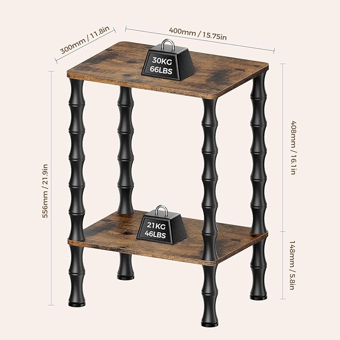 Side Table, 2-Tier End Table with Storage Shelf, Night Stand for Small Spaces, Modern Coffee Tables for Living Room, Bedroom (1, Rustic Brown)