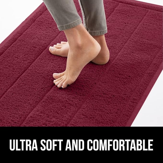 GORILLA GRIP Dirt Grabber Mesh Doormat, Low-Profile, Stain and Fade Resistant Heavy Duty Quick Dry Striped Doormats, Mats for Indoor or Outdoor Entry, Shoe Scraper, Garage Entrance Mat 47x35, Burgundy