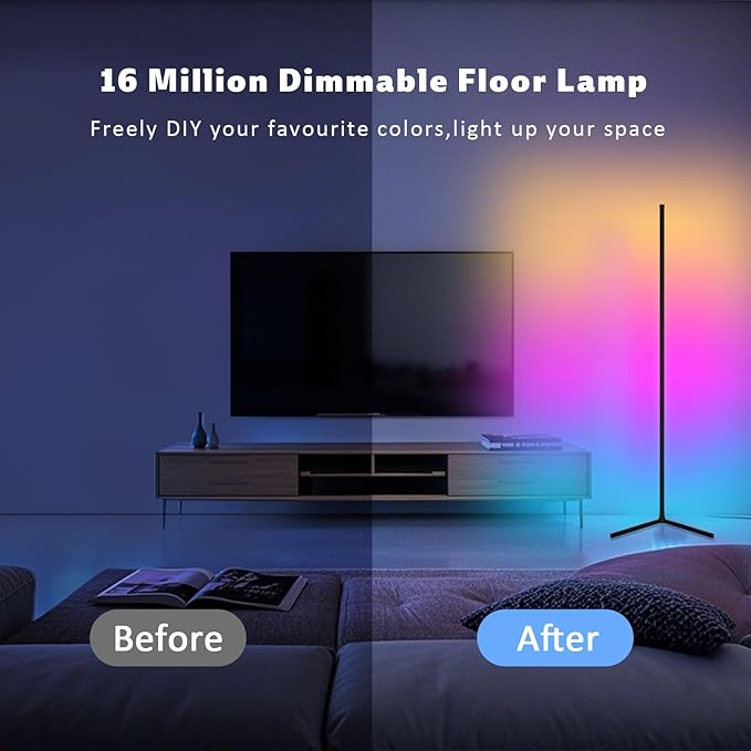 LED Corner Floor Lamp, 68+ Scenes, 16 Million Colors Corner Light with App & Remote Control, 65” Smart RGB Ambient Lighting with Music Sync, Mood Lighting for Bedroom, Living Room, Gaming Room
