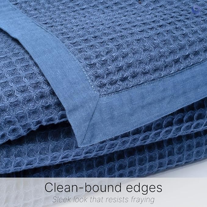 9Threads GOTS Certified Organic Cotton Waffle Weave Blanket, Queen Bed Size, 90"X90"Cozy Throw Blanket for Couch, Modern Home Decor Throw Blankets,Comfy Waffle Blanket Soft Bed Blankets -Navy Blue