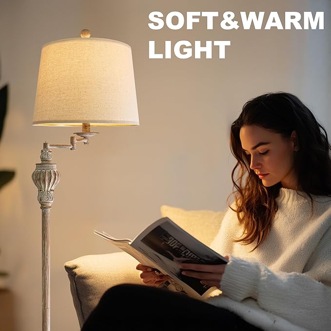 G-SAFAVA 61" Vintage Floor Lamp with 350° Adjustable Swing Arm, Tall lamp Standing Lamp for Bedroom Living Room Bedside Nightstand Retro Farmhouse Mid Century Lamp Light Home Décor Office Gifts