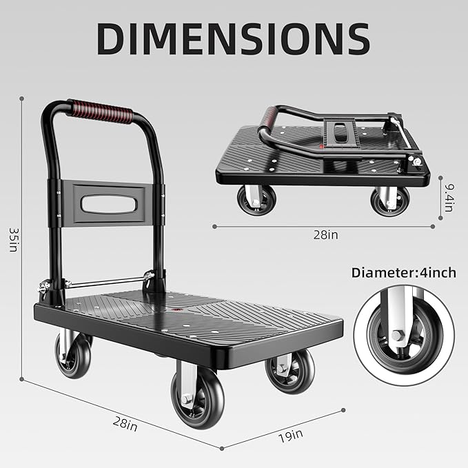 Foldable Push Cart Platform Cart,Moving Platform Hand Truck,Foldable for Easy Storage and 360 Degree Swivel Silent Wheel.(560 lbs)