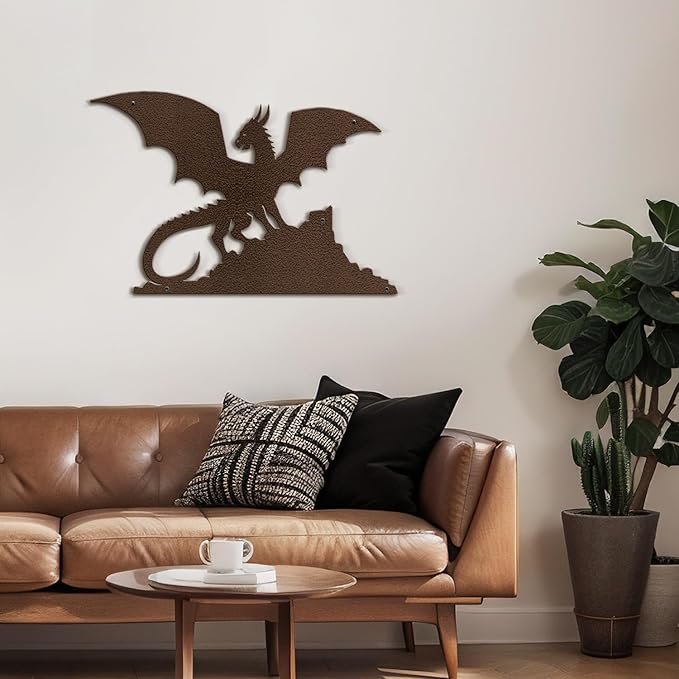 SIGNLEADER Metal Wall Art Decor Flying Dragon Minimalist Modern Abstract Wall Sculpture Hangings Home Decoration for Living Room, Bedroom, Bathroom, Kitchen, Outdoor - 18" Bronze