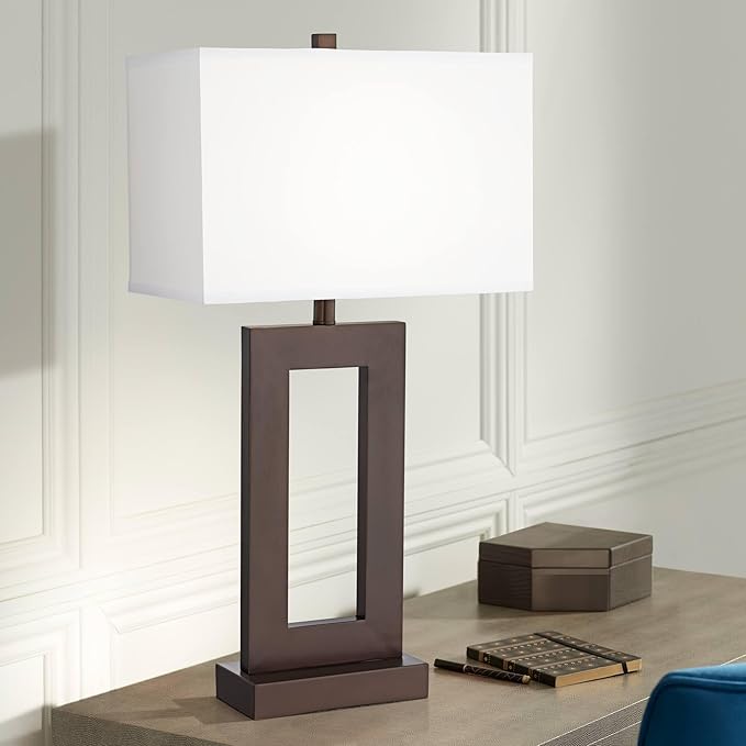 360 Lighting Marshall Modern Industrial Table Lamp 30 1/2" Tall Bronze Brown Open Metal White Rectangular Shade for Bedroom Living Room House Bedside Nightstand Home Office Entryway Family