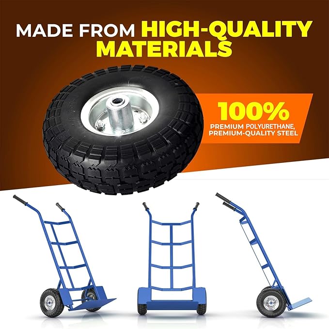 AR-PRO (2-Pack) 10-Inch Solid Rubber Tire Wheels - Replacement 4.10/3.50-4" Flat Free Tire with 5/8" Bearings, 2.2" Offset Hub - Compatible with Hand Truck, Wheelbarrow, Dolly, Gorilla Carts
