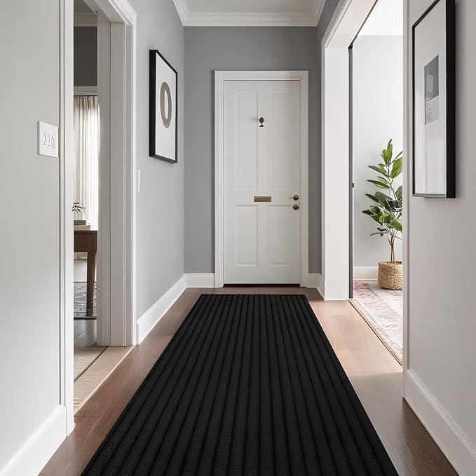 Beverly Rug Non Slip Area Rug 2 x 7 Modern Durable Ultra Soft Ribbed Indoor Rugs for Living Dining Room Office Stain Resistant Non Shedding Casual Easy Shag Indoor Carpet Black 2x7
